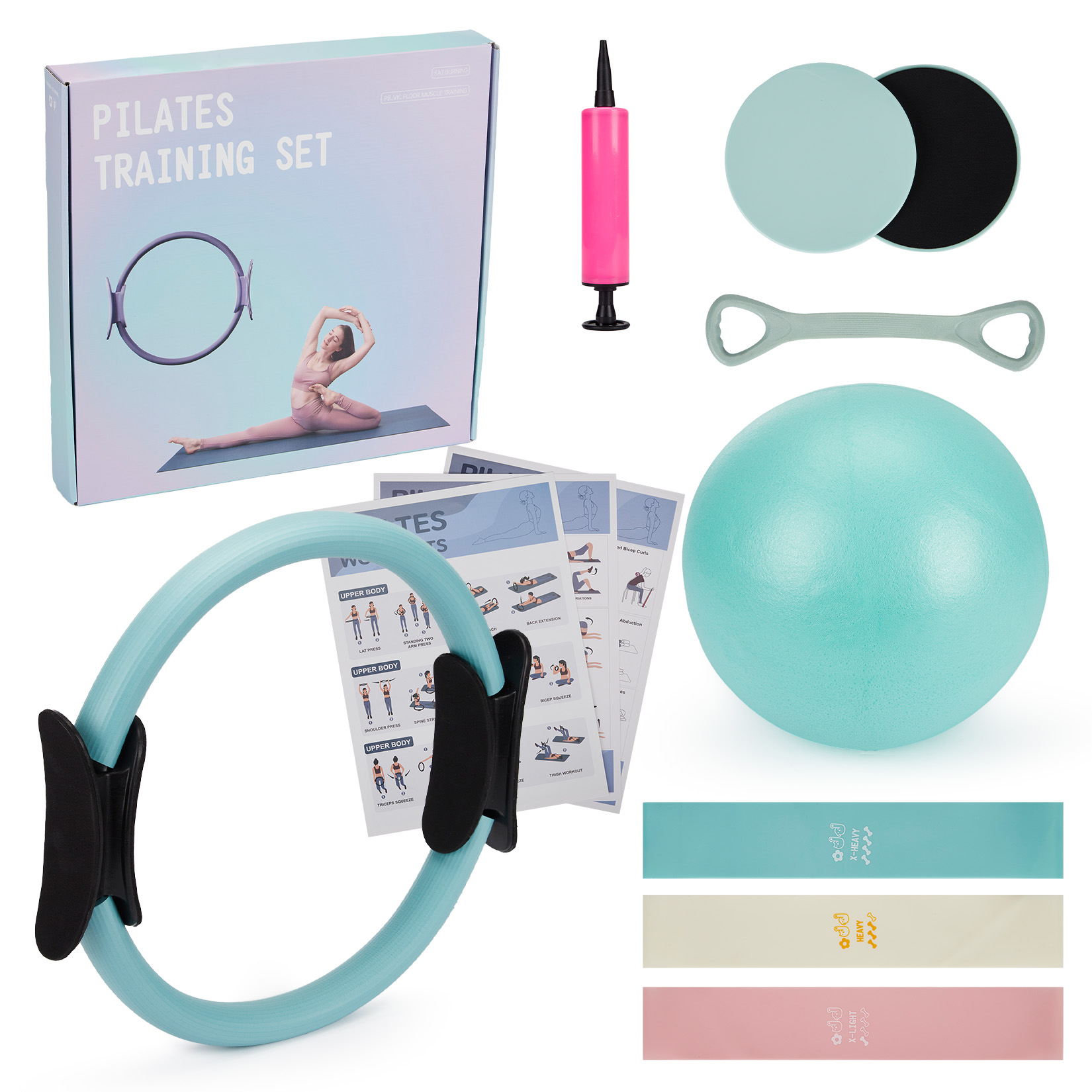 Pilates Yoga Ball Workout - Pilates Training Set, 6-in-1 Pilates Ring,